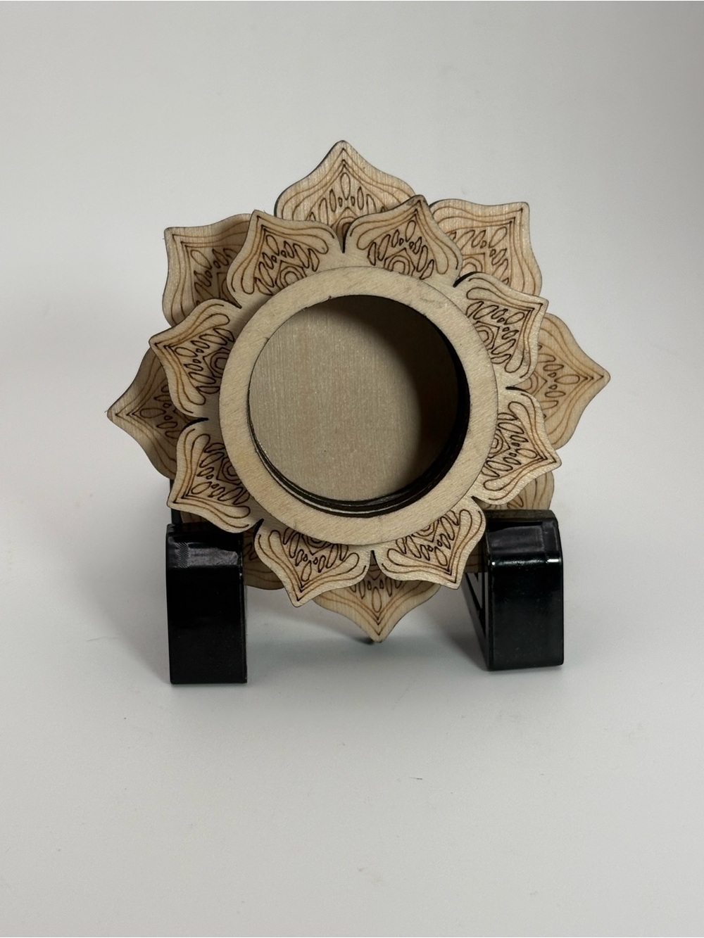 Wooden Mandala Crystal Sphere Stand Lotus Display Holder